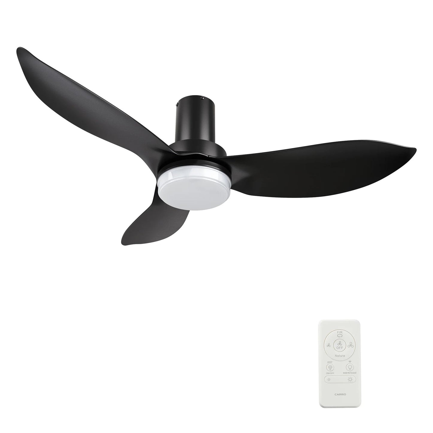 Carro Ryna 36in 3-Blade Flush Smart Ceiling Fan | Modern Black PP with LED Light | Bedroom & Small Living Room | 11.2 x 36 x | Model SFR363V2-L12-B2-1-FM