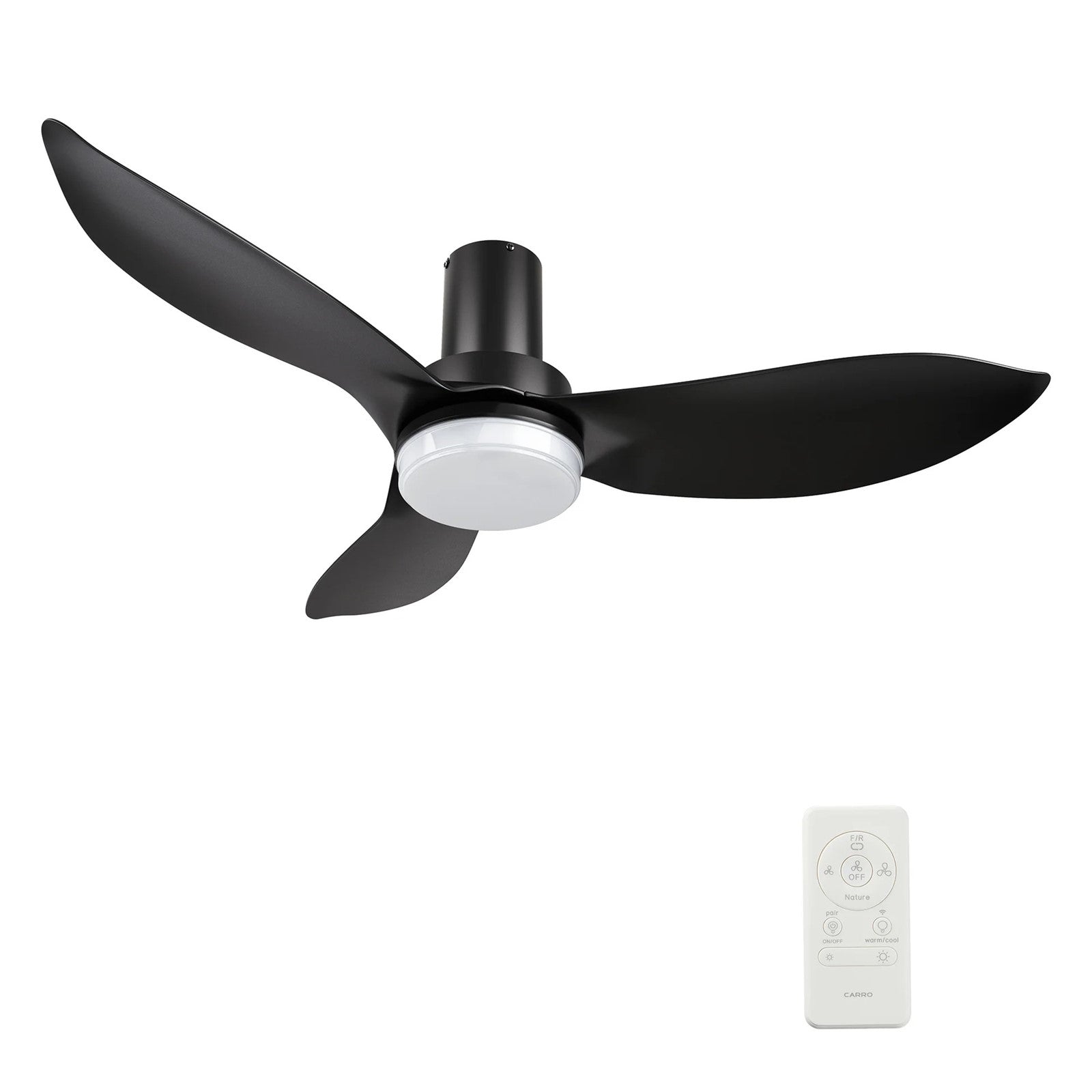 Carro Ryna 36in 3-Blade Flush Smart Ceiling Fan | Modern Black PP with LED Light | Bedroom & Small Living Room | 11.2 x 36 x | Model SFR363V2-L12-B2-1-FM