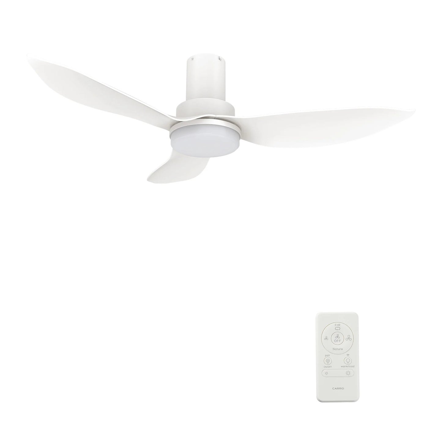 Carro Ryna 36in 3-Blade Flush Smart Ceiling Fan | Modern White PP with LED Light | Bedroom & Small Living Room | 11.2 x 36 x | Model SFR363V2-L12-W1-1-FM