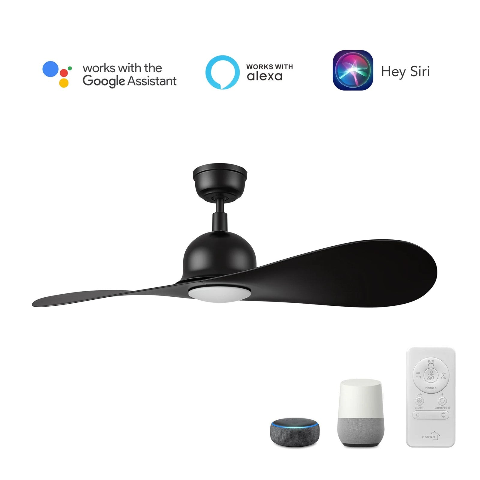 Carro Mako 42in 2-Blade Smart Ceiling Fan | Modern Black ABS and Integrated LED | Living Room & Bedroom | 13.6 x 42 x 42 in | Model SFR422G2-L11-B2-1