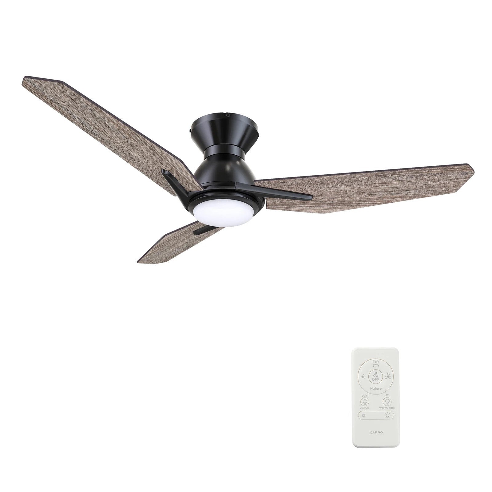 Carro Calen 44in 3-Blade Flush Mount Smart Ceiling Fan | Modern Black Barnwood Plywood and Integrated LED | Living Room & | Model SFR443J3-L11-BS-1-FM