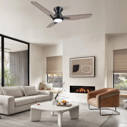 Carro Calen 44in 3-Blade Flush Mount Smart Ceiling Fan | Modern Black Barnwood Plywood and Integrated LED | Living Room & | Model SFR443J3-L11-BS-1-FM