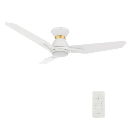 Carro Calen 44in 3-Blade Flush Smart Ceiling Fan | Modern White Gold Plywood | Living Room & Bedroom | 44 x 44 x 10.4 in | Model SFR443J3-L11-W1-1-FMA