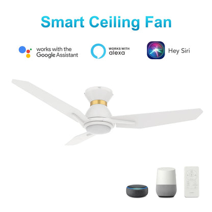 Carro Calen 44in 3-Blade Flush Smart Ceiling Fan | Modern White Gold Plywood | Living Room & Bedroom | 44 x 44 x 10.4 in | Model SFR443J3-L11-W1-1-FMA