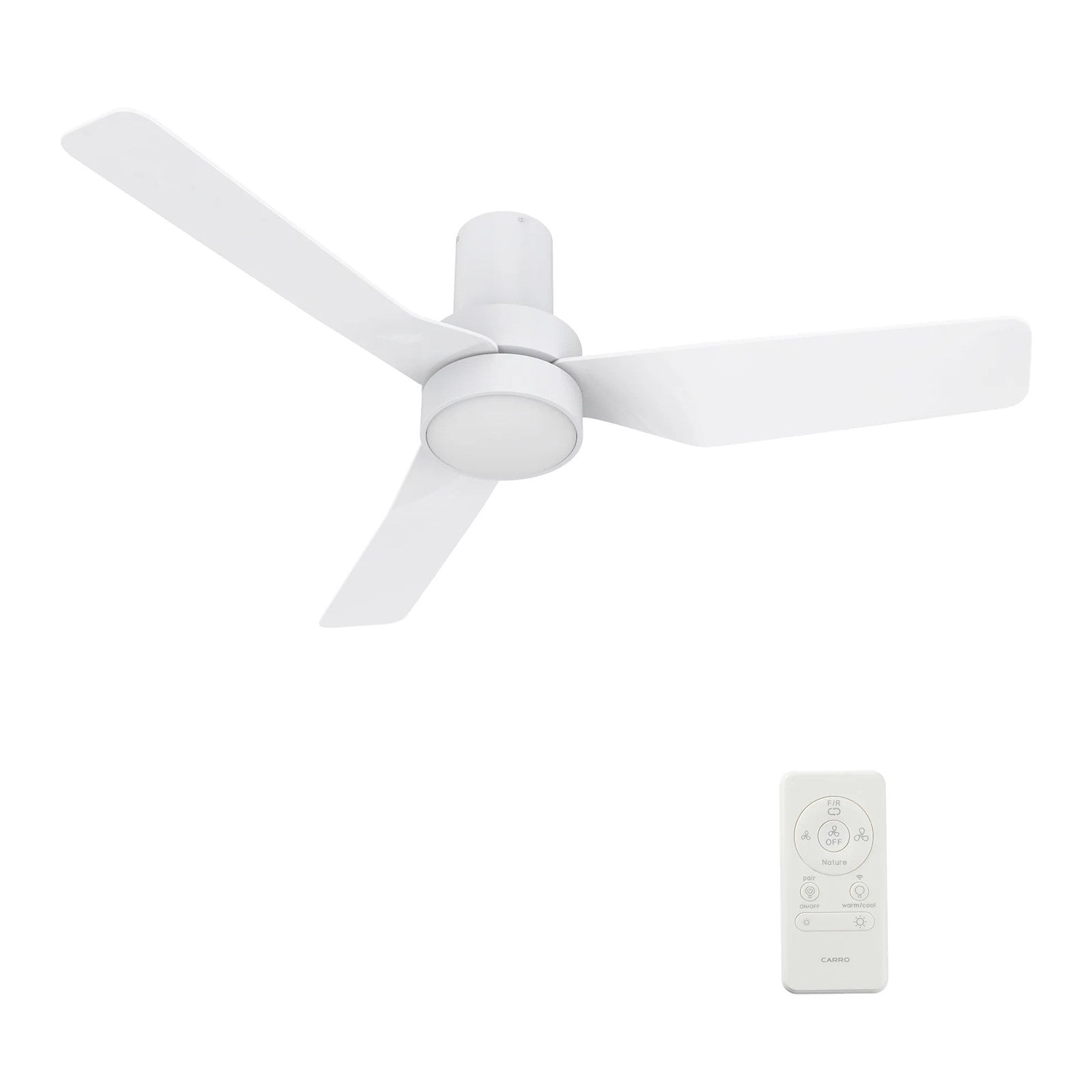 Carro Porter 44in 3-Blade Flush Smart Ceiling Fan | Modern White ABS | Living Room & Bedroom | 44 x 44 x 11.7 in | Model SFR443N2-L11-W1-1-FM