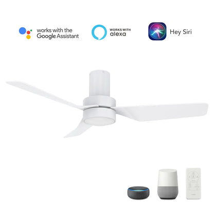 Carro Porter 44in 3-Blade Flush Smart Ceiling Fan | Modern White ABS | Living Room & Bedroom | 44 x 44 x 11.7 in | Model SFR443N2-L11-W1-1-FM