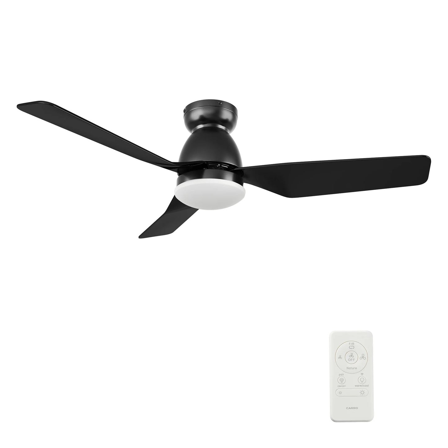 Carro Kensee 44in 3-Blade Flush Smart Ceiling Fan | Modern Black ABS | Living Room & Bedroom | 44 x 44 x 11 in | Model SFR443N5-L12-B2-1-FM