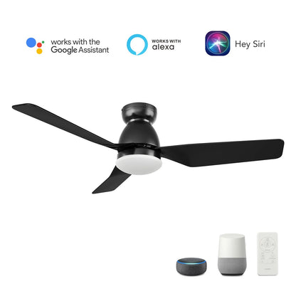 Carro Kensee 44in 3-Blade Flush Smart Ceiling Fan | Modern Black ABS | Living Room & Bedroom | 44 x 44 x 11 in | Model SFR443N5-L12-B2-1-FM