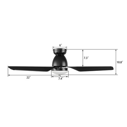 Carro Kensee 44in 3-Blade Flush Smart Ceiling Fan | Modern Black ABS | Living Room & Bedroom | 44 x 44 x 11 in | Model SFR443N5-L12-B2-1-FM