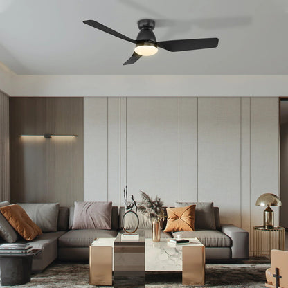 Carro Kensee 44in 3-Blade Flush Smart Ceiling Fan | Modern Black ABS | Living Room & Bedroom | 44 x 44 x 11 in | Model SFR443N5-L12-B2-1-FM