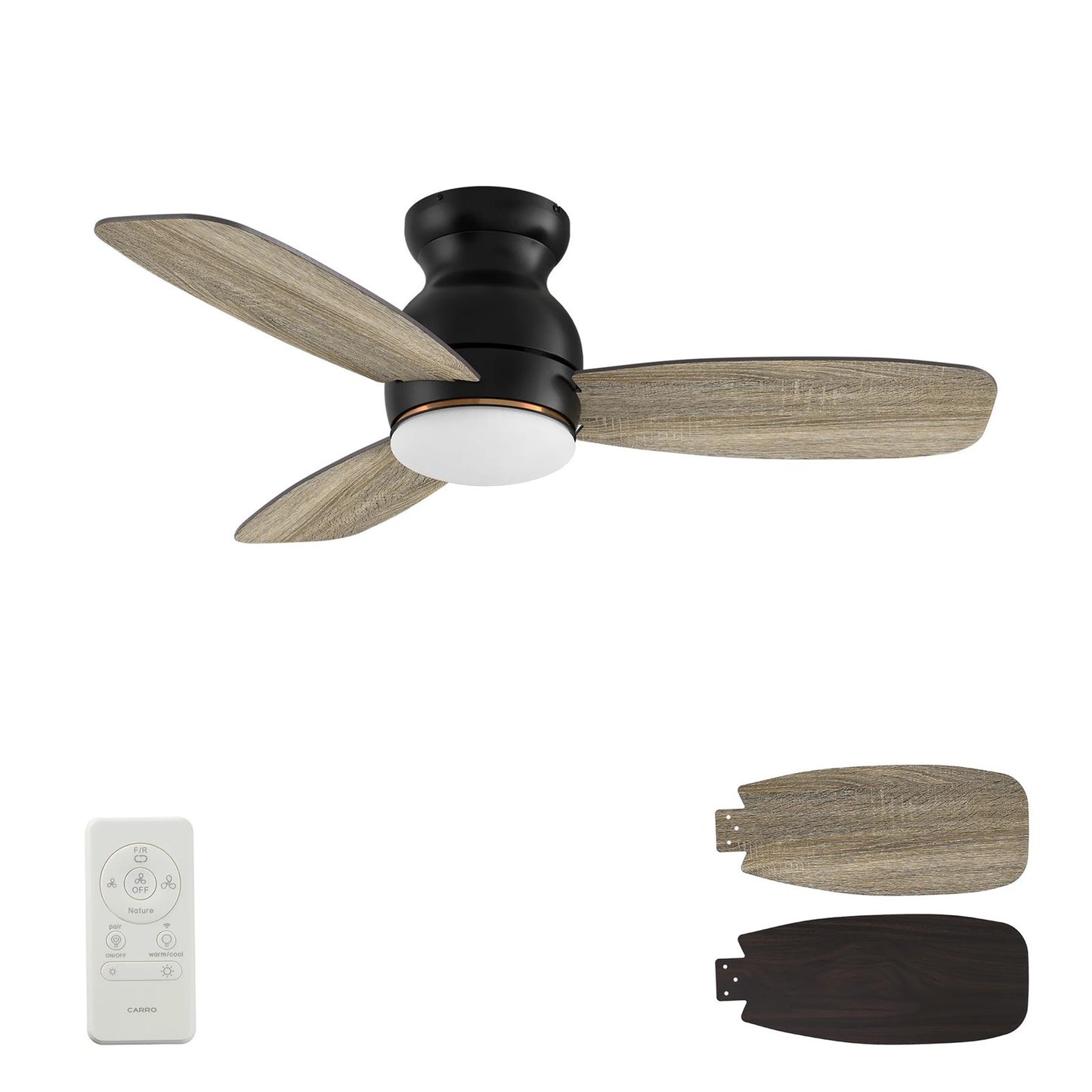 Carro Trento 44in 3-Blade Flush Mount Smart Ceiling Fan | Black Barnwood Plywood Blades and Black Motor | Living Room & | Model SFR443Q-L12-BG-1-FM