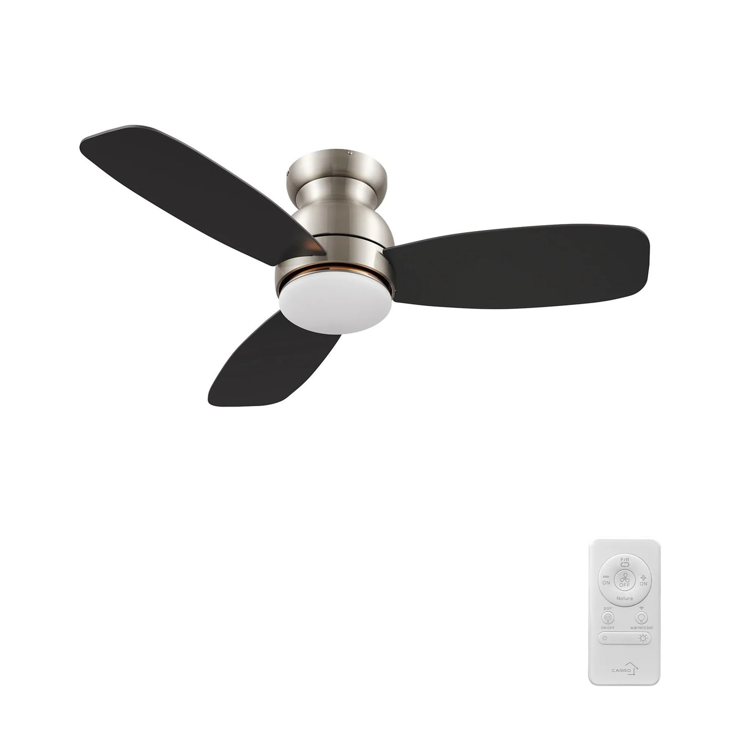 Carro Trento 44in 3-Blade Flush Mount Smart Ceiling Fan | Brushed Nickel Motor and White Plywood Blades | Living Room & | Model SFR443Q-L12-S2-1-FM