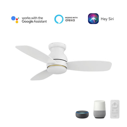 Carro Trento 44in 3-Blade Flush Mount Smart Ceiling Fan | White Motor and White Plywood Blades | Living Room & Covered Patio | Model SFR443Q-L12-W1-1-FM