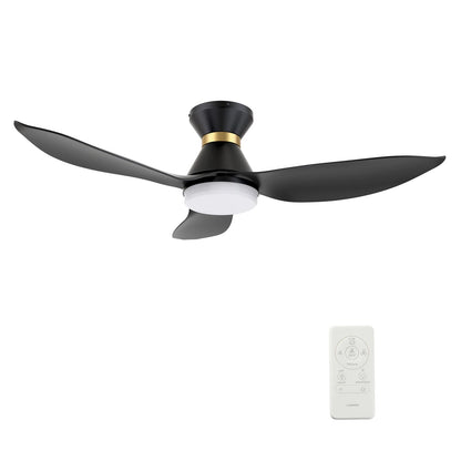 Carro Ryatt 45in 3-Blade Flush Smart Ceiling Fan | Modern Black Gold ABS and Integrated LED | Indoor Bedroom & Living Room | Model SFR453V-L12-B2-1-FMA
