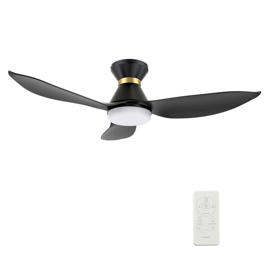 Carro Ryatt 45in 3-Blade Flush Smart Ceiling Fan | Modern Black Gold ABS and Integrated LED | Indoor Bedroom & Living Room | Model SFR453V-L12-B2-1-FMA