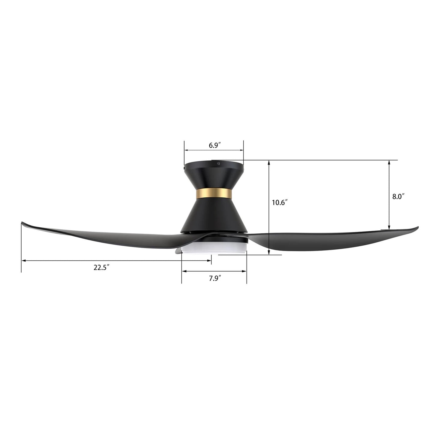 Carro Ryatt 45in 3-Blade Flush Smart Ceiling Fan | Modern Black Gold ABS and Integrated LED | Indoor Bedroom & Living Room | Model SFR453V-L12-B2-1-FMA