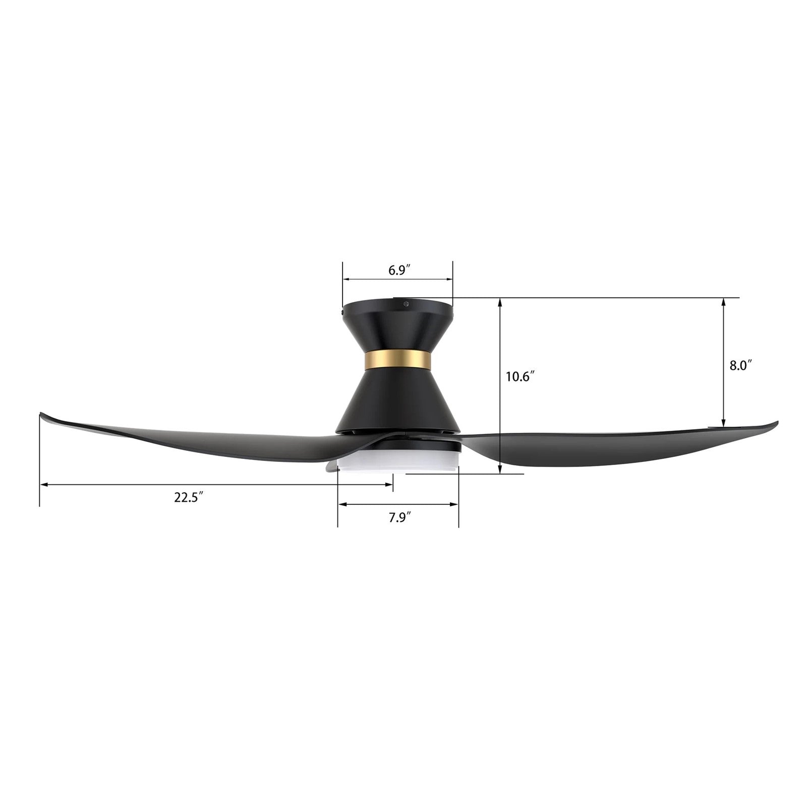 Carro Ryatt 45in 3-Blade Flush Smart Ceiling Fan | Modern Black Gold ABS and Integrated LED | Indoor Bedroom & Living Room | Model SFR453V-L12-B2-1-FMA