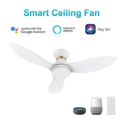Carro Ryatt 45in 3-Blade Flush Mount Smart Ceiling Fan with LED | Modern White Gold ABS | Small Bedroom & Office | 45 x 45 x | Model SFR453V-L12-W1-1-FMA