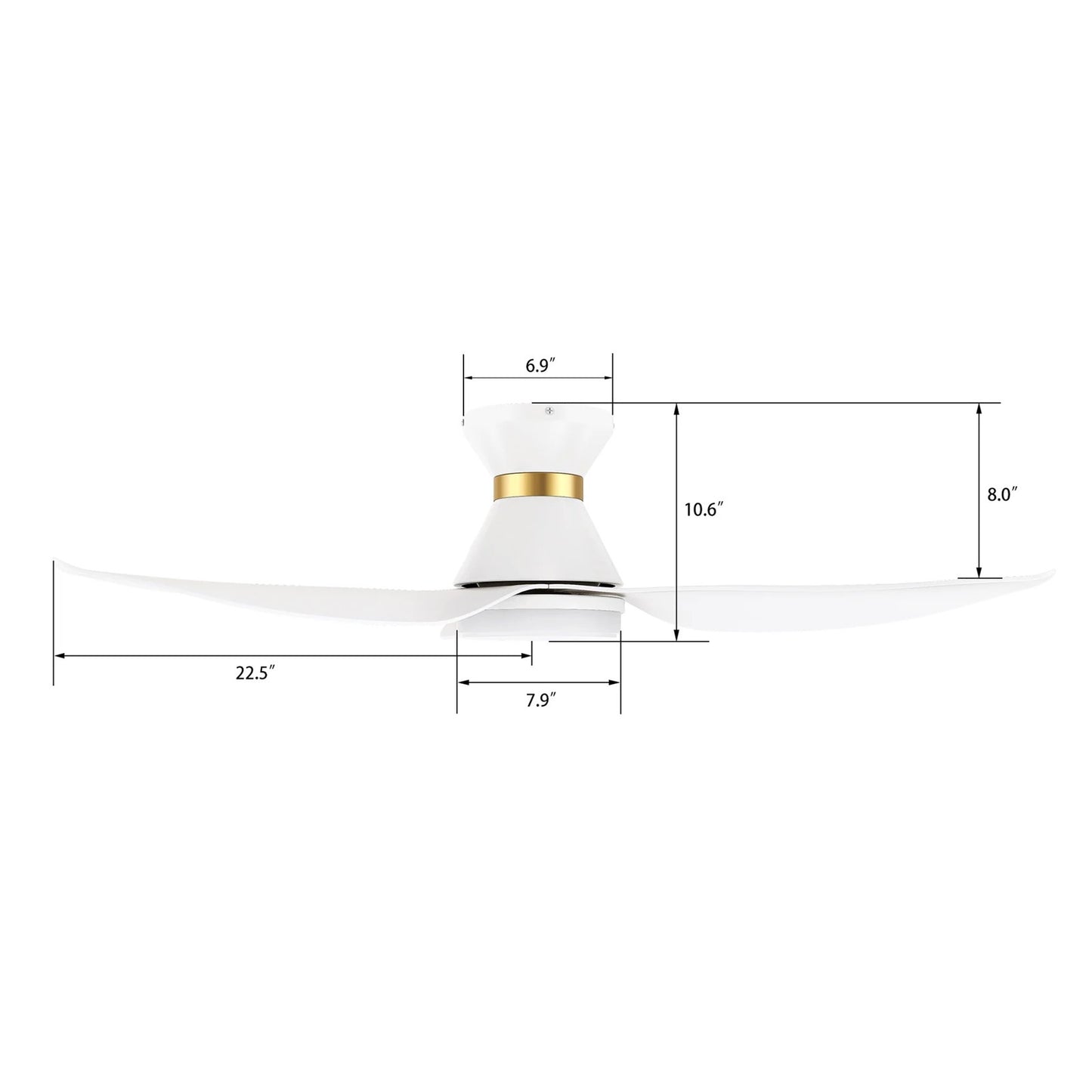 Carro Ryatt 45in 3-Blade Flush Mount Smart Ceiling Fan with LED | Modern White Gold ABS | Small Bedroom & Office | 45 x 45 x | Model SFR453V-L12-W1-1-FMA