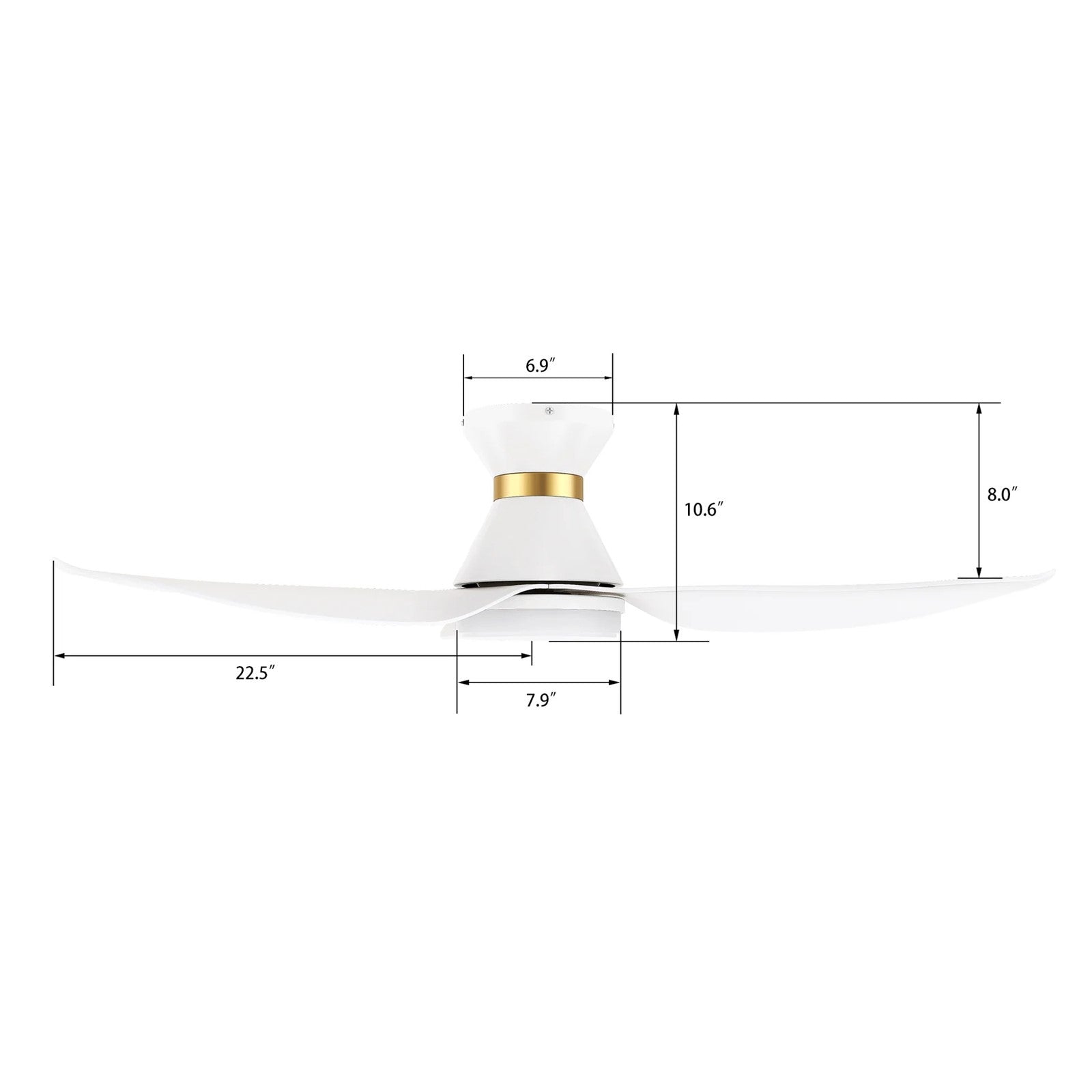 Carro Ryatt 45in 3-Blade Flush Mount Smart Ceiling Fan with LED | Modern White Gold ABS | Small Bedroom & Office | 45 x 45 x | Model SFR453V-L12-W1-1-FMA