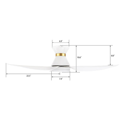 Carro Ryatt 45in 3-Blade Flush Mount Smart Ceiling Fan with LED | Modern White Gold ABS | Small Bedroom & Office | 45 x 45 x | Model SFR453V-L12-W1-1-FMA