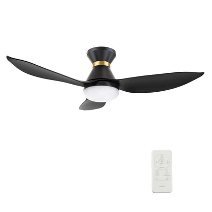 Carro Ryatt 45in 3-Blade Flush Mount Smart Ceiling Fan with LED | Modern Black Gold ABS | Small Bedroom & Office | 45 x 45 x | Model SFR453V-L22-B2-1-FMA