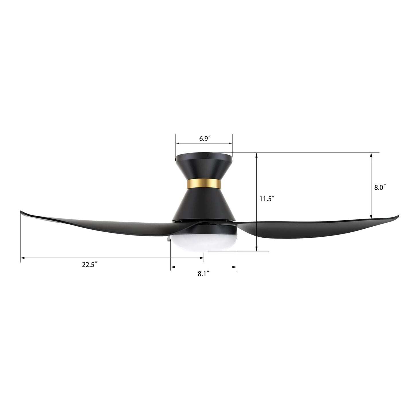 Carro Ryatt 45in 3-Blade Flush Mount Smart Ceiling Fan with LED | Modern Black Gold ABS | Small Bedroom & Office | 45 x 45 x | Model SFR453V-L22-B2-1-FMA