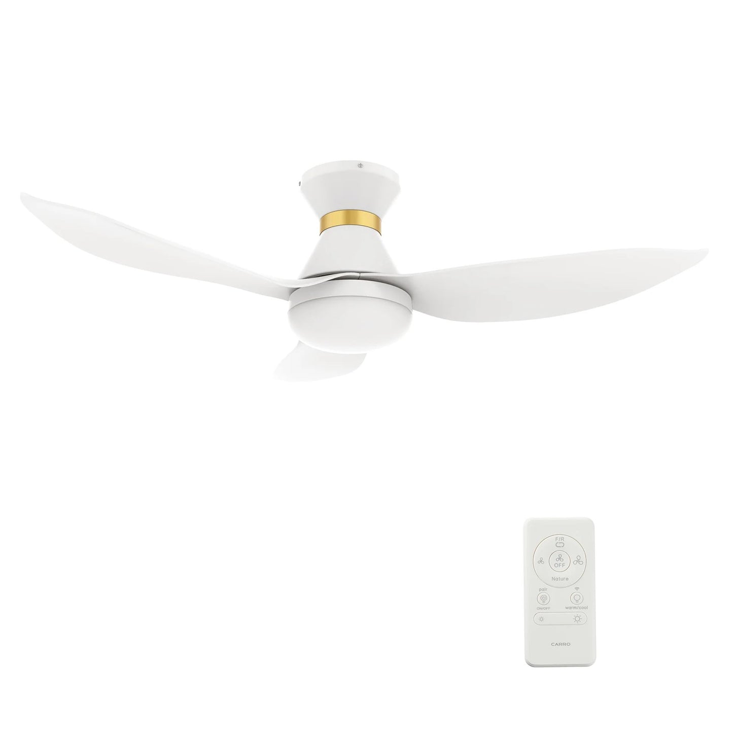 Carro Ryatt 45in 3-Blade Flush Mount Smart Ceiling Fan with LED | Modern White Gold ABS | Small Bedroom & Office | 45 x 45 x | Model SFR453V-L22-W1-1-FMA