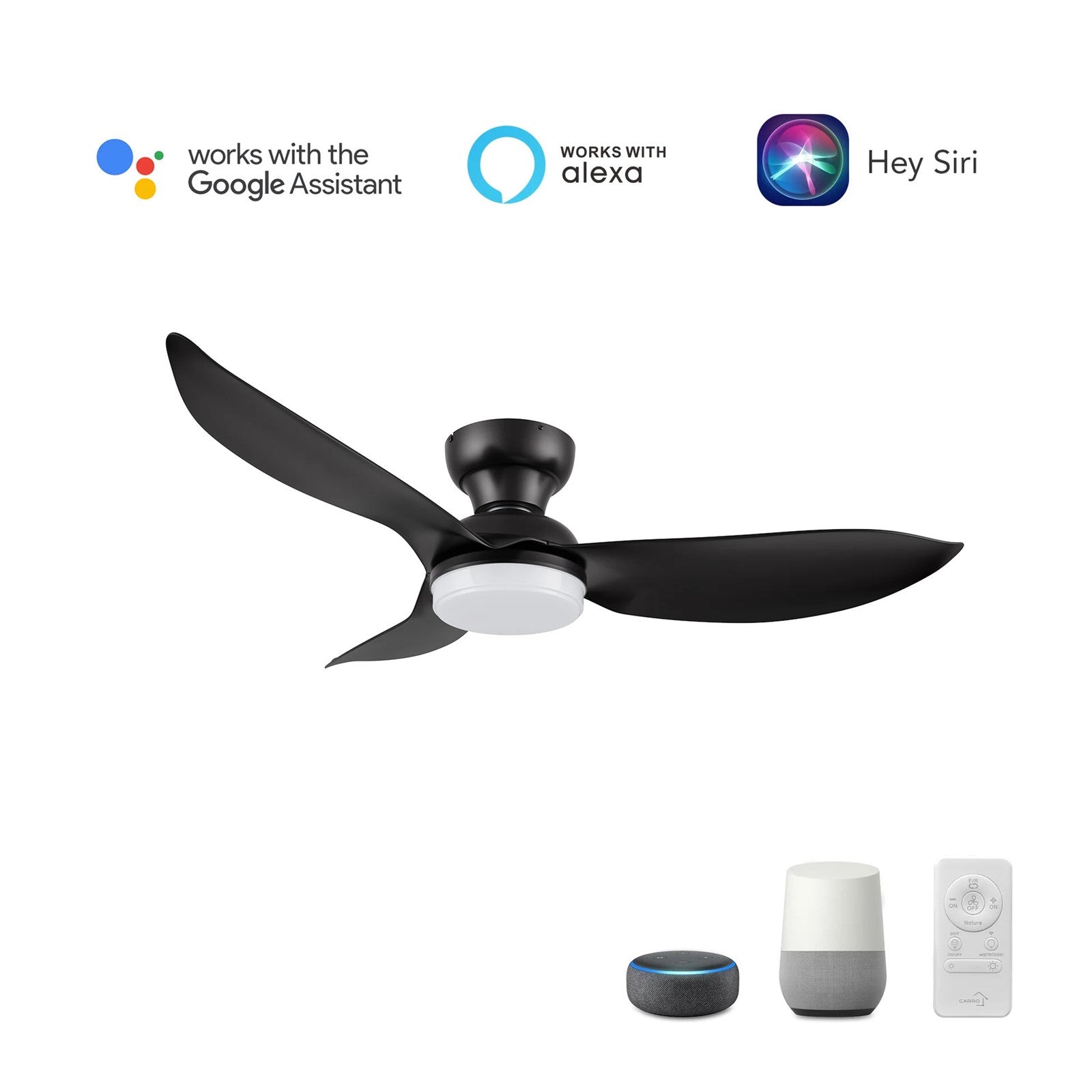 Carro Upton 45in 3-Blade Flush Mount Smart Ceiling Fan | Black ABS Blades and Black Motor | Living Room & Bedroom | 45 x 45 x | Model SFR453V1-L12-B2-1-FM