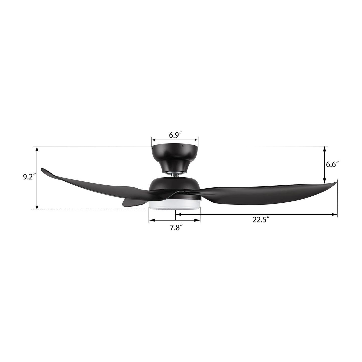 Carro Upton 45in 3-Blade Flush Mount Smart Ceiling Fan | Black ABS Blades and Black Motor | Living Room & Bedroom | 45 x 45 x | Model SFR453V1-L12-B2-1-FM