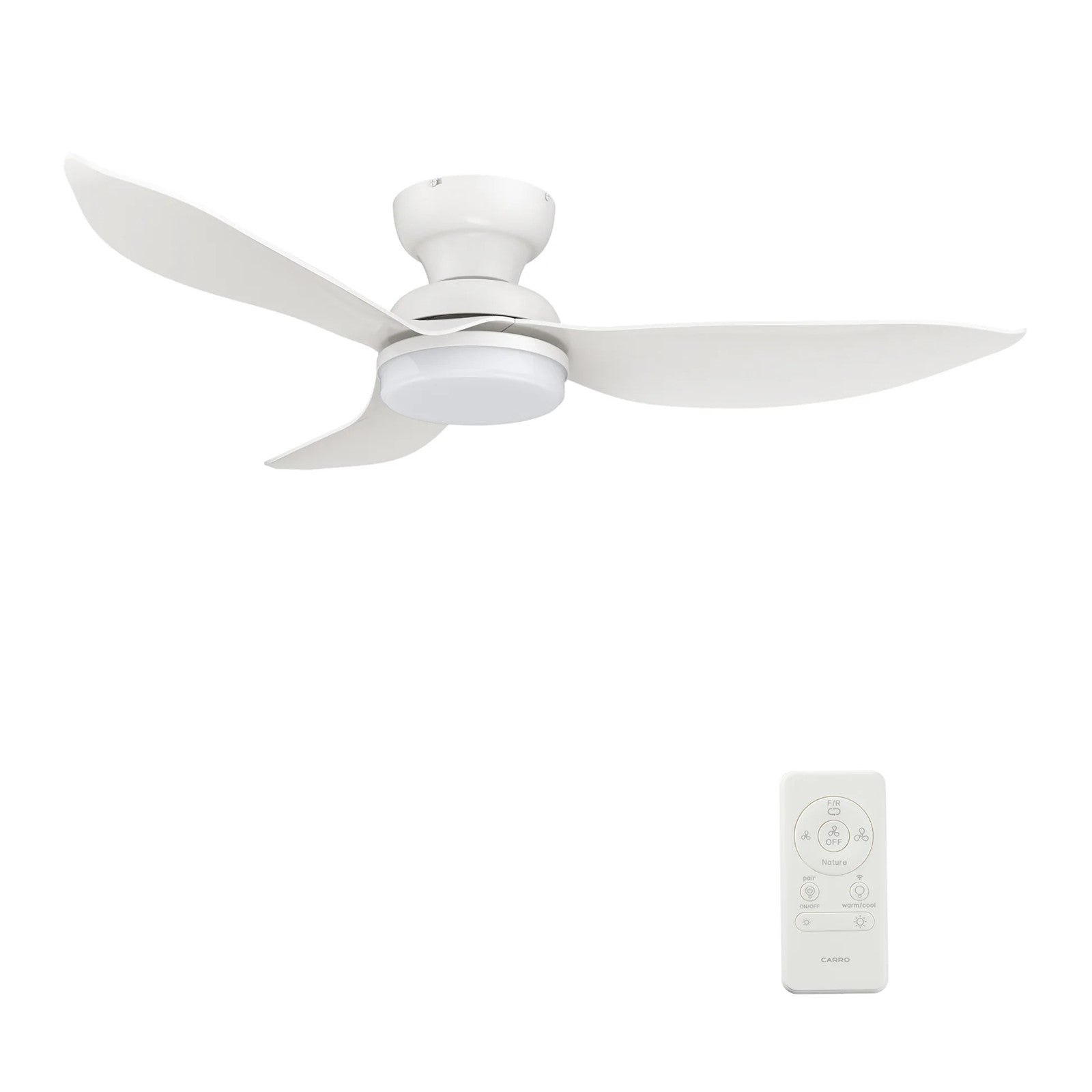 Carro Upton 45in 3-Blade Flush Smart Ceiling Fan | Modern White ABS and Integrated LED | Indoor Living Room & Bedroom | 9.2 x | Model SFR453V1-L12-W1-1-FM