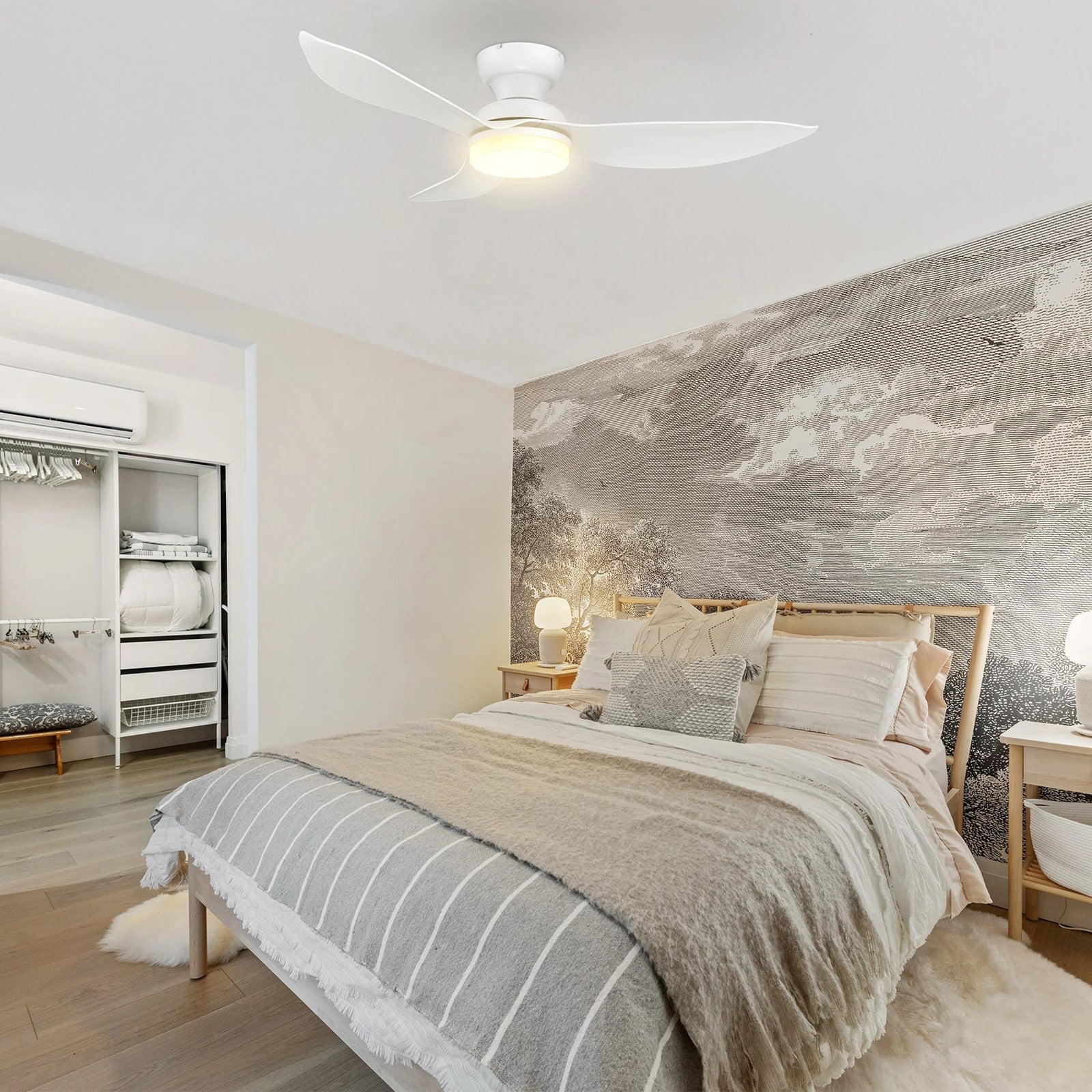 Carro Upton 45in 3-Blade Flush Smart Ceiling Fan | Modern White ABS and Integrated LED | Indoor Living Room & Bedroom | 9.2 x | Model SFR453V1-L12-W1-1-FM