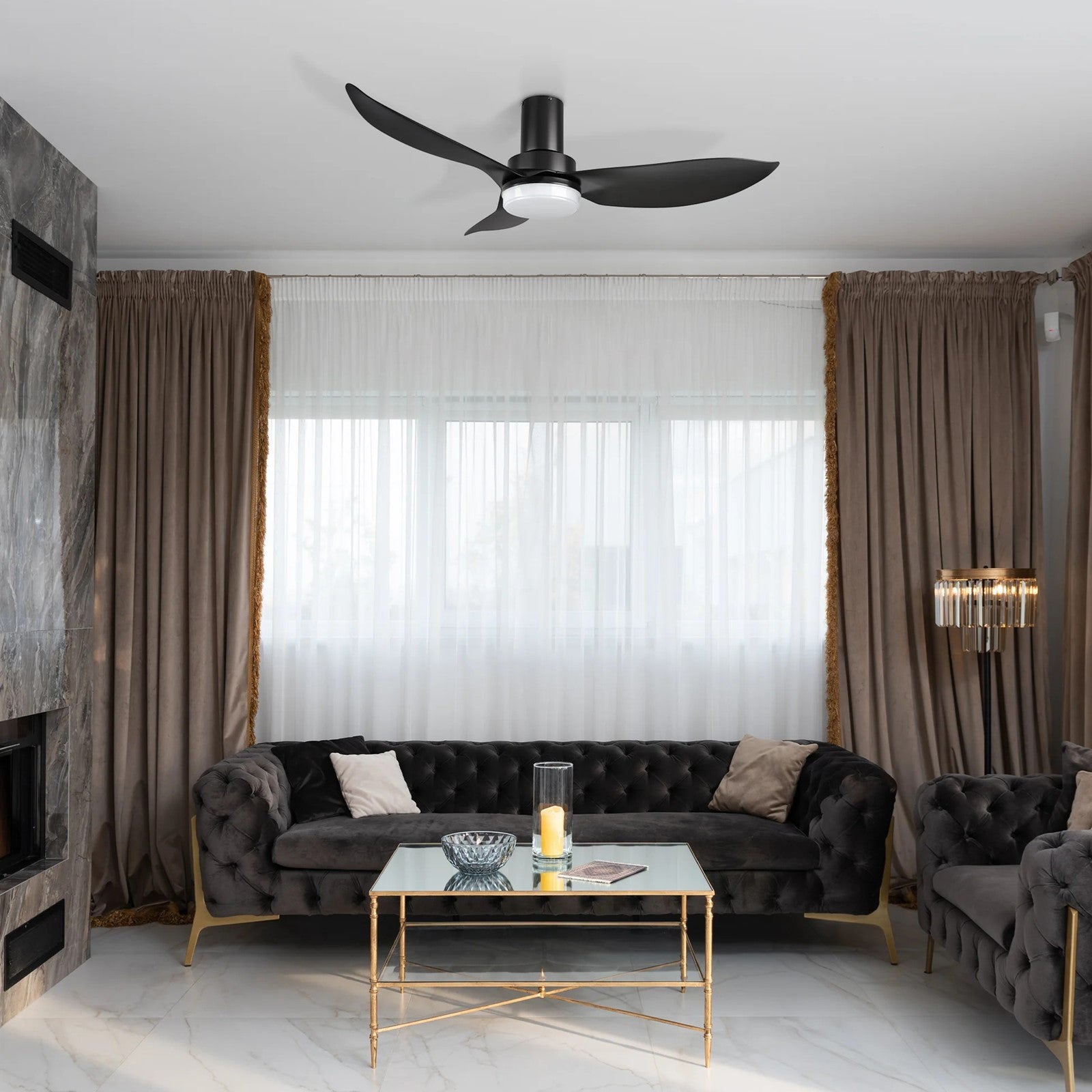 Carro Ryna 45in 3-Blade Flush Smart Ceiling Fan | Modern Black ABS and Integrated LED | Indoor Living Room & Bedroom | 11.2 x | Model SFR453V2-L12-B2-1-FM