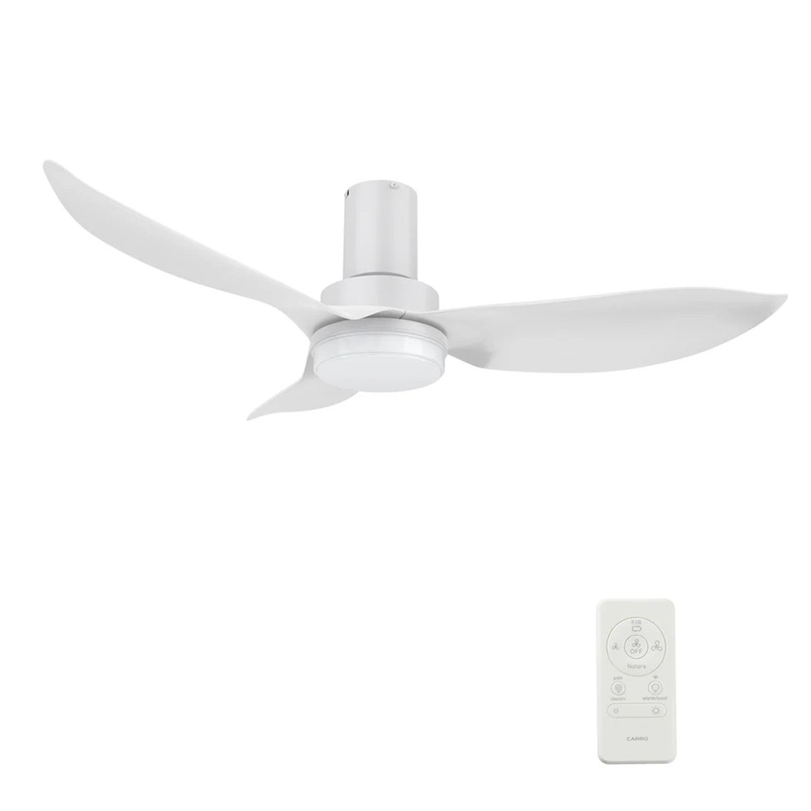 Carro Ryna 45in 3-Blade Flush Smart Ceiling Fan | Modern White ABS and Integrated LED | Indoor Living Room & Bedroom | 11.2 x | Model SFR453V2-L12-W1-1-FM