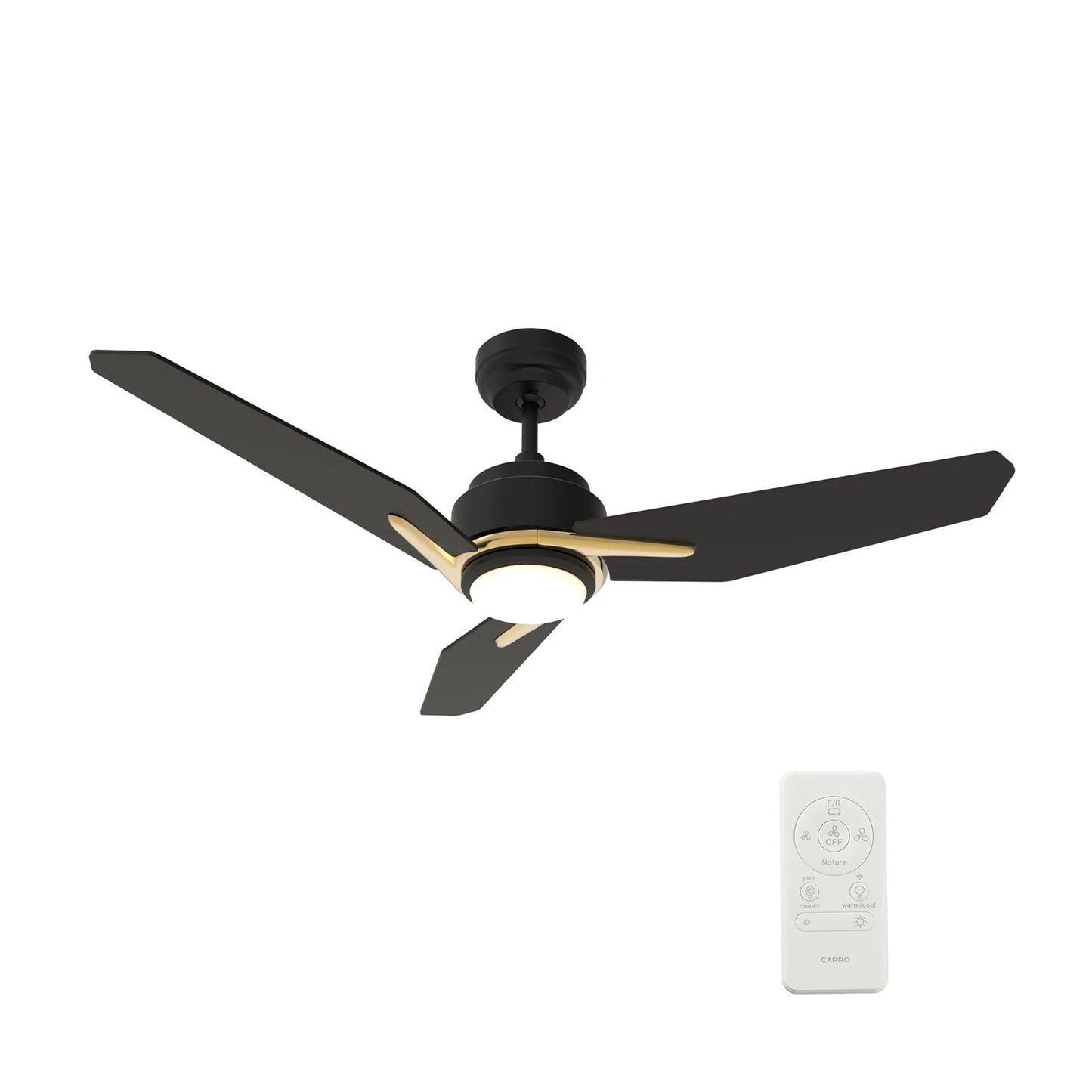 Carro Calen 48in 3-Blade Smart Ceiling Fan with LED | Modern Black Gold Plywood | Large Living Room & Covered Patio | 48 x 48 x | Model SFR483J3-L11-B2-1G