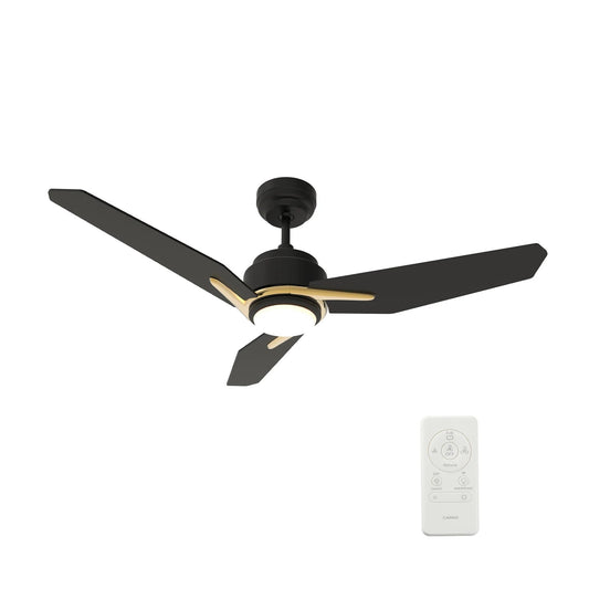 Carro Calen 48in 3-Blade Smart Ceiling Fan with LED | Modern Black Gold Plywood | Large Living Room & Covered Patio | 48 x 48 x | Model SFR483J3-L11-B2-1G