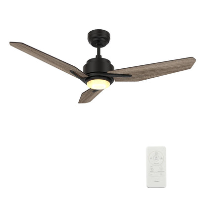Carro Calen 48in 3-Blade Smart Ceiling Fan | Modern Black Barnwood Plywood and Integrated LED | Living Room & Covered Patio | Model SFR483J3-L11-BS-1
