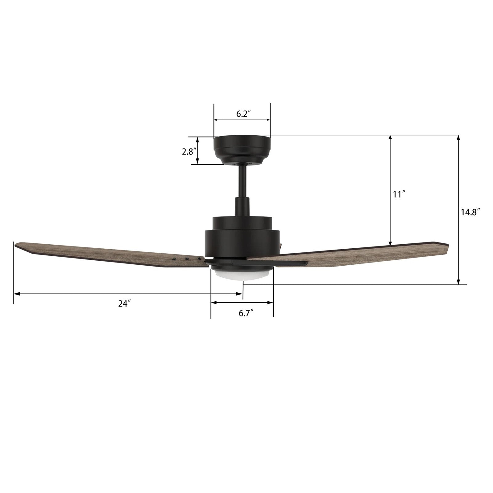Carro Calen 48in 3-Blade Smart Ceiling Fan | Modern Black Barnwood Plywood and Integrated LED | Living Room & Covered Patio | Model SFR483J3-L11-BS-1