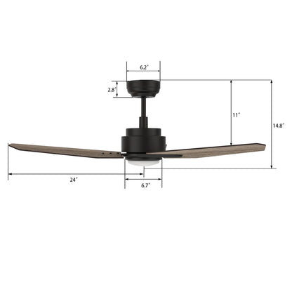 Carro Calen 48in 3-Blade Smart Ceiling Fan | Modern Black Barnwood Plywood and Integrated LED | Living Room & Covered Patio | Model SFR483J3-L11-BS-1