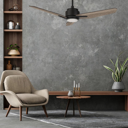 Carro Calen 48in 3-Blade Smart Ceiling Fan | Modern Black Barnwood Plywood and Integrated LED | Living Room & Covered Patio | Model SFR483J3-L11-BS-1