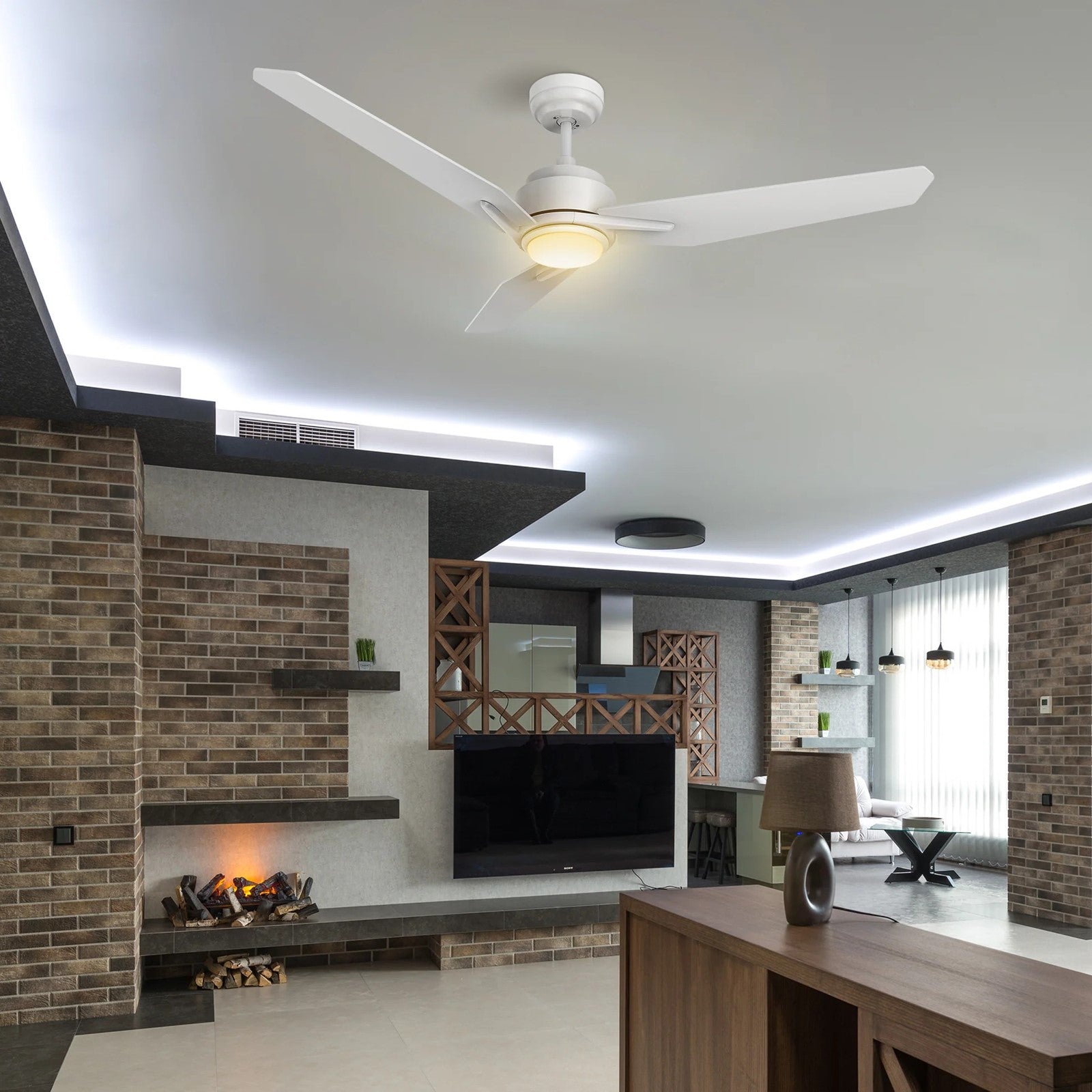 Carro Calen 48in 3-Blade Smart Ceiling Fan | Modern White Plywood and Integrated LED | Living Room & Covered Patio | 13.2 x 48 x | Model SFR483J3-L11-W1-1