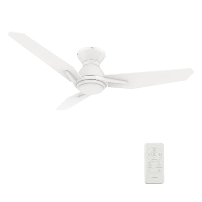 Carro Calen 48in 3-Blade Flush Mount Smart Ceiling Fan | Modern White Plywood and Integrated LED | Living Room & Covered | Model SFR483J3-L11-W1-1-FM
