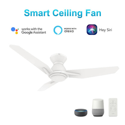 Carro Calen 48in 3-Blade Flush Mount Smart Ceiling Fan | Modern White Plywood and Integrated LED | Living Room & Covered | Model SFR483J3-L11-W1-1-FM