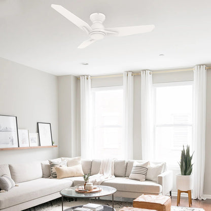 Carro Calen 48in 3-Blade Flush Mount Smart Ceiling Fan | Modern White Plywood and Integrated LED | Living Room & Covered | Model SFR483J3-L11-W1-1-FM