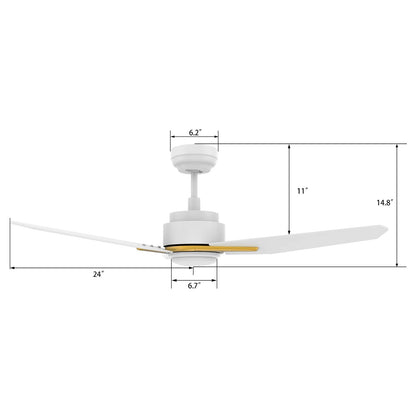 Carro Calen 48in 3-Blade Smart Ceiling Fan | Modern White Gold and Plywood | Living Room & Covered Patio | 48 x 48 x 13.2 in | Model SFR483J3-L11-W1-1G
