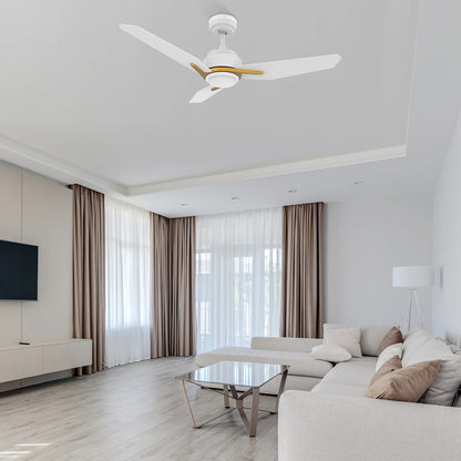Carro Calen 48in 3-Blade Smart Ceiling Fan | Modern White Gold and Plywood | Living Room & Covered Patio | 48 x 48 x 13.2 in | Model SFR483J3-L11-W1-1G