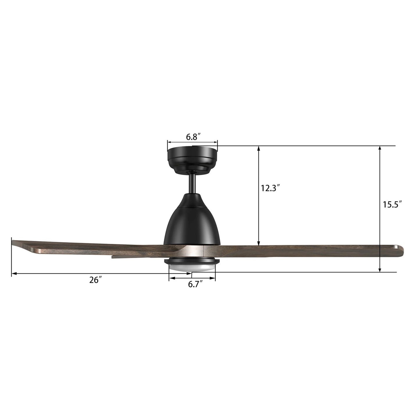 Carro Akron 48in 3-Blade Smart Ceiling Fan | Modern Black and Solid Wood | Living Room & Covered Patio | 48 x 48 x 14.4 in | Model SFR483N3-L11-BM3-1