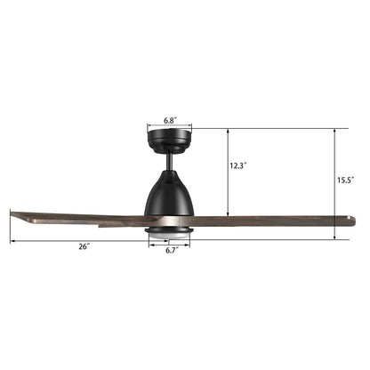 Carro Akron 48in 3-Blade Smart Ceiling Fan | Modern Black and Solid Wood | Living Room & Covered Patio | 48 x 48 x 14.4 in | Model SFR483N3-L11-BM3-1