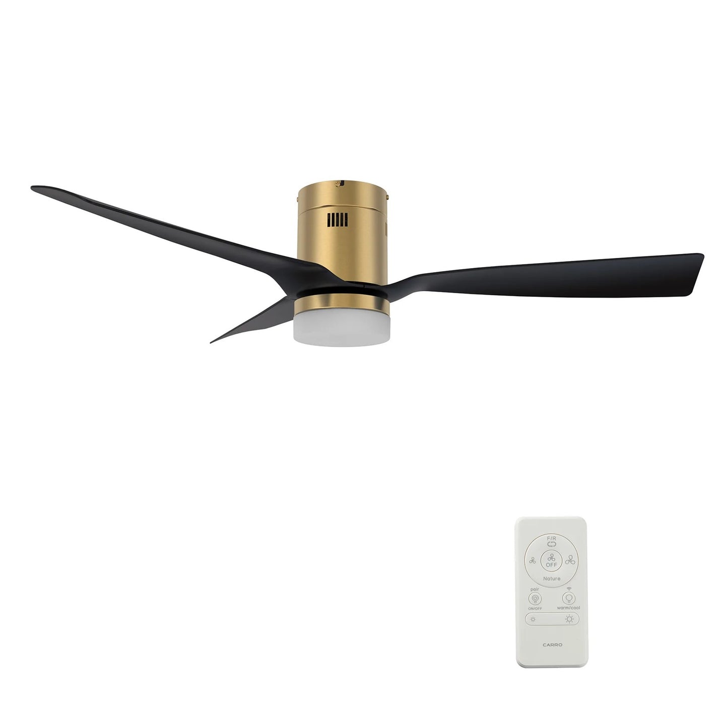 Carro Spezia 48in 3-Blade Flush Mount Smart Ceiling Fan | Modern Gold and Glass Fiber | Living Room & Covered Patio | 48 x 48 | Model SFR483P-L12-G2-1-FM