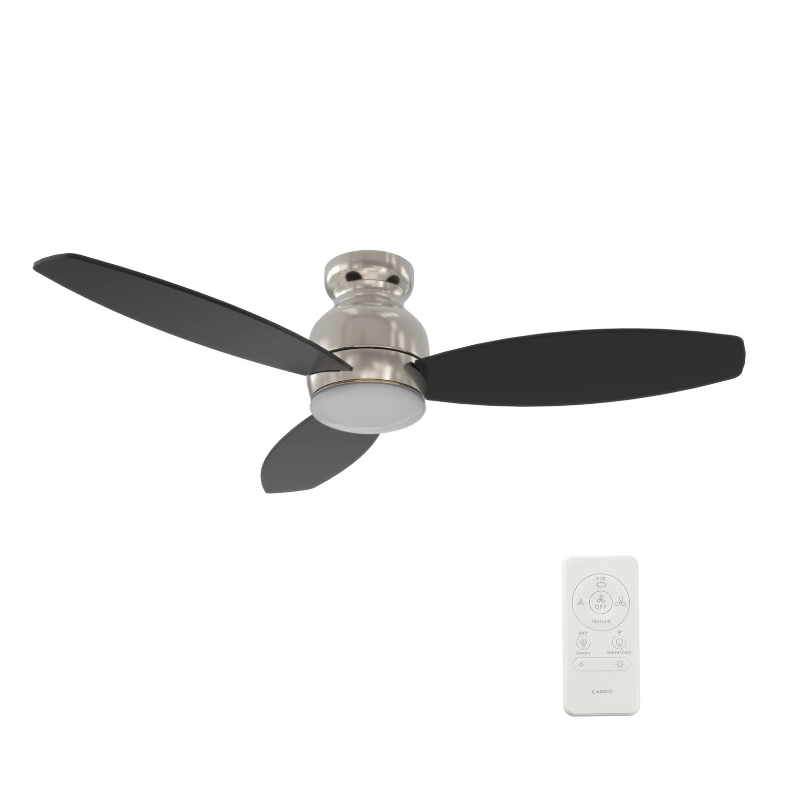 Carro Trento 48in 3-Blade Flush Mount Smart Ceiling Fan | Brushed Nickel Motor and Black Plywood Blades | Living Room & | Model SFR483Q-L12-S2-1-FM